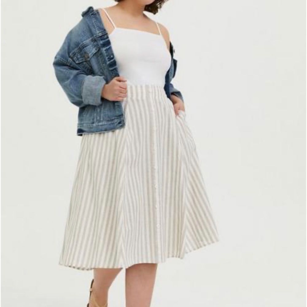 torrid Cream and White Striped Midi Skirt